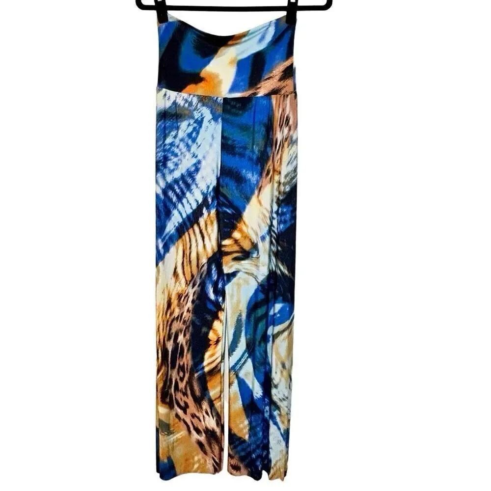 Fashion Nova Abstract Animal Print Stretch Palazzo Wide Leg Pants Multi Small